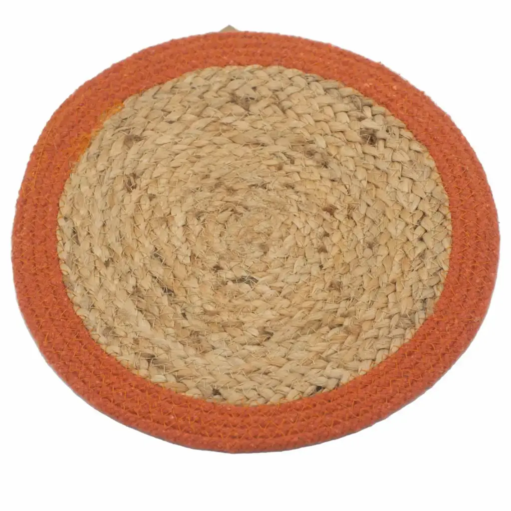 Natural Place Mat – Jute & Cotton 30cm – Clay Border | www.artisangoods.co.uk