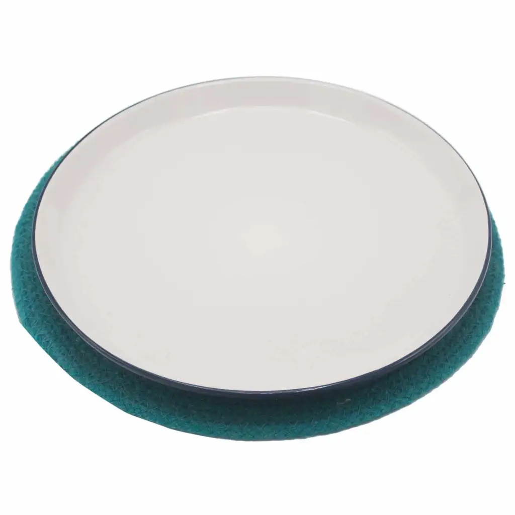 Natural Place Mat – Jute & Cotton 30cm – Teal Border | www.artisangoods.co.uk 2