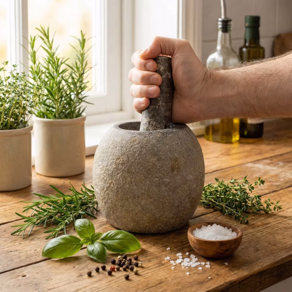 Natural Riverstone Decorative Pestle & Mortar- Large (aprox 15x12cm) | www.artisangoods.co.uk