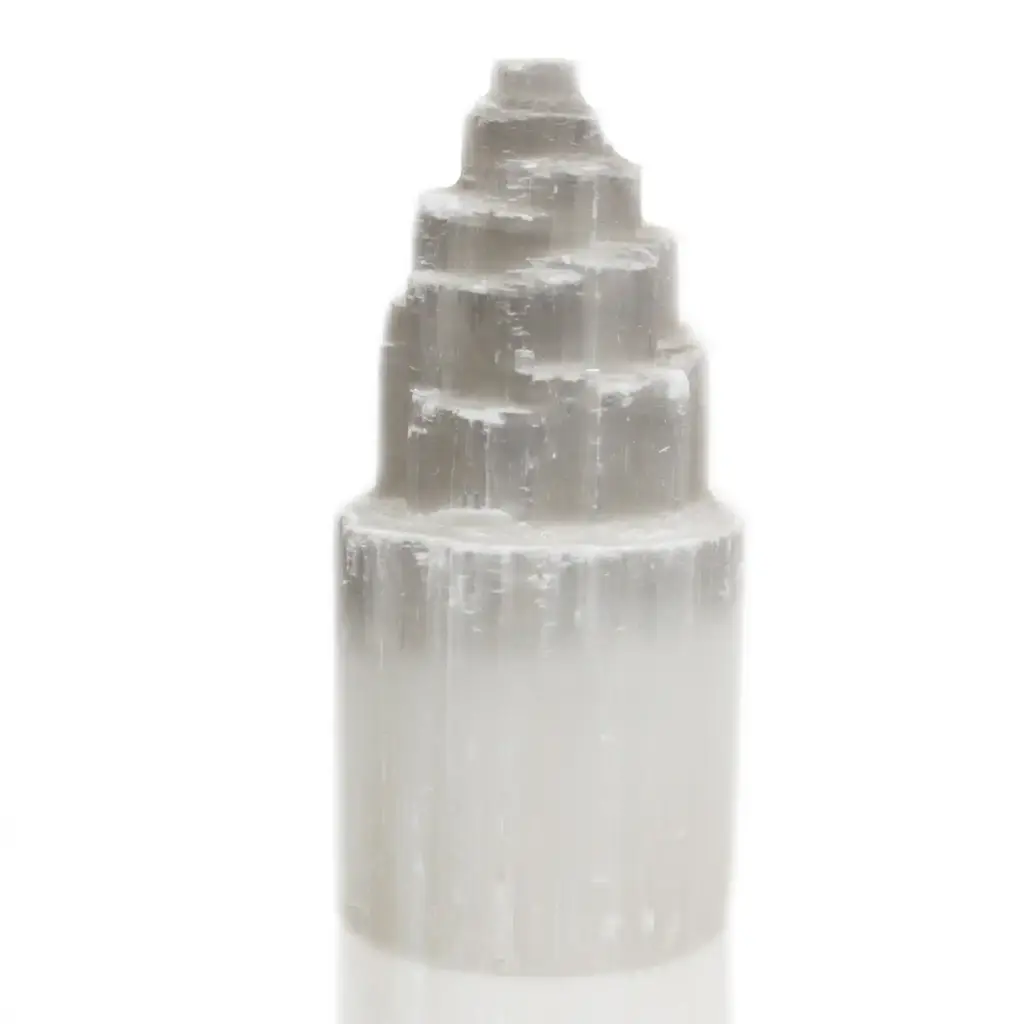 Natural Selenite Tower Lamp – 20 cm | www.artisangoods.co.uk