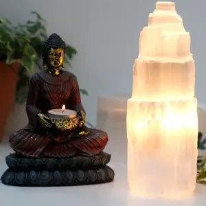 Natural Selenite Tower Lamp – 25 cm | www.artisangoods.co.uk 2