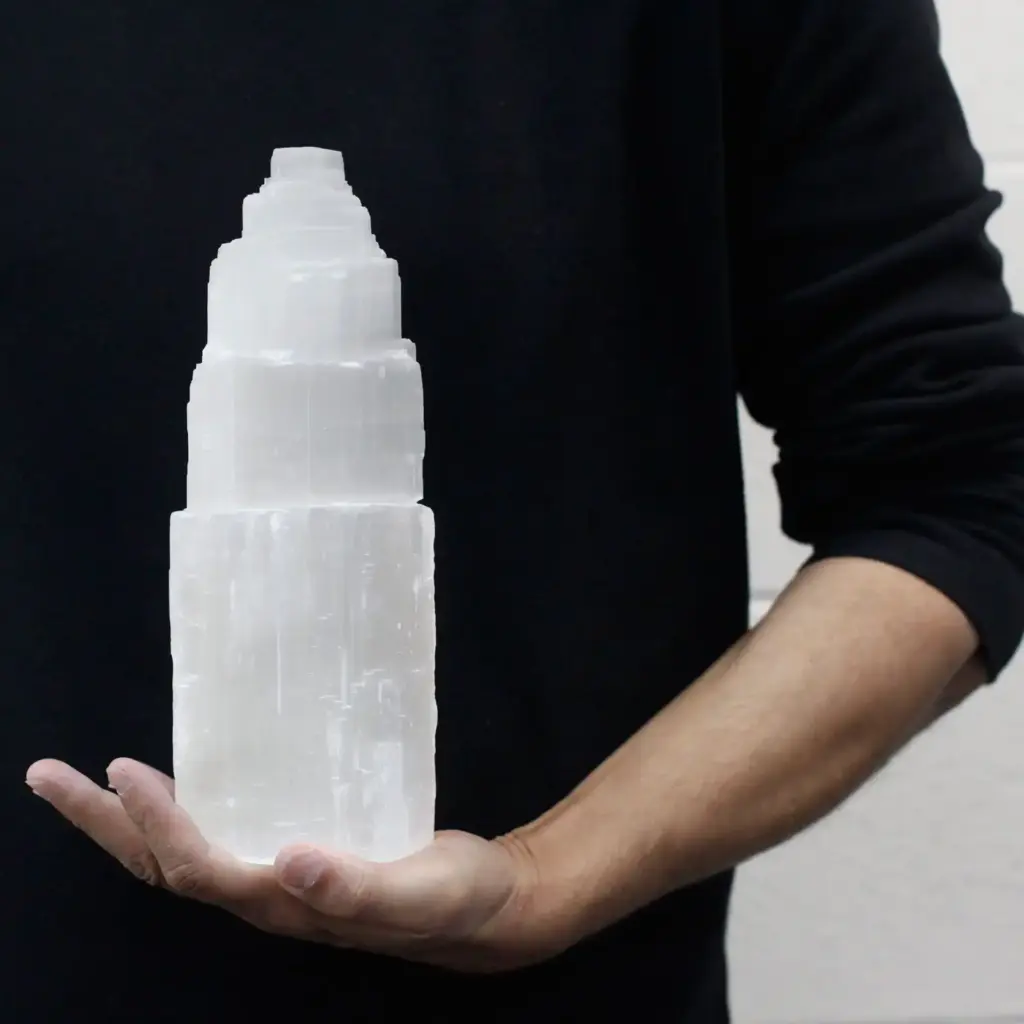 Natural Selenite Tower Lamp – 25 cm | www.artisangoods.co.uk 3