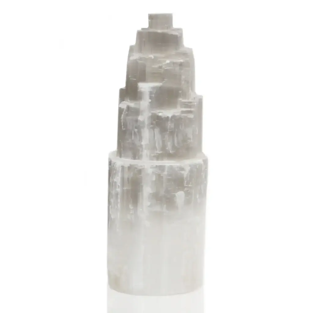 Natural Selenite Tower Lamp – 25 cm | www.artisangoods.co.uk