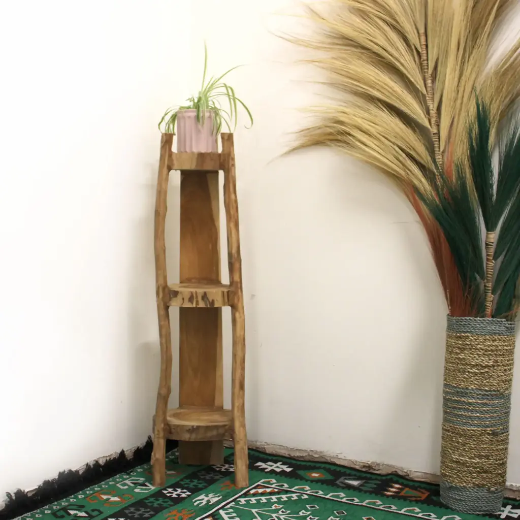 Natural Teak Corner Unit 3 Shelves – 90cm high | www.artisangoods.co.uk 3
