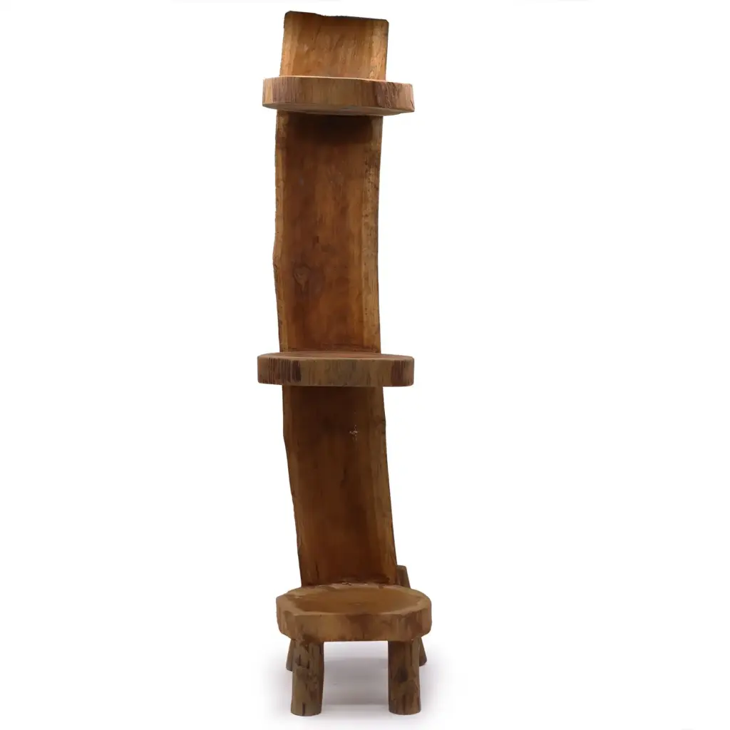 Natural Teak Log Shelve Display 3 Shelves  100cm high | www.artisangoods.co.uk