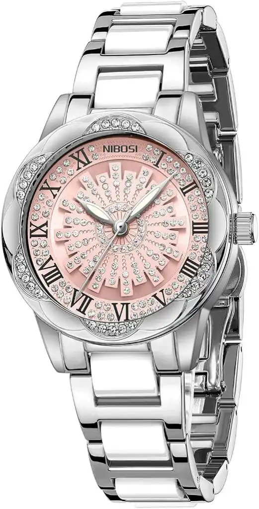 NIBOSI Analog Quartz Ladies Watch Waterproof Diamond Rotate Dial