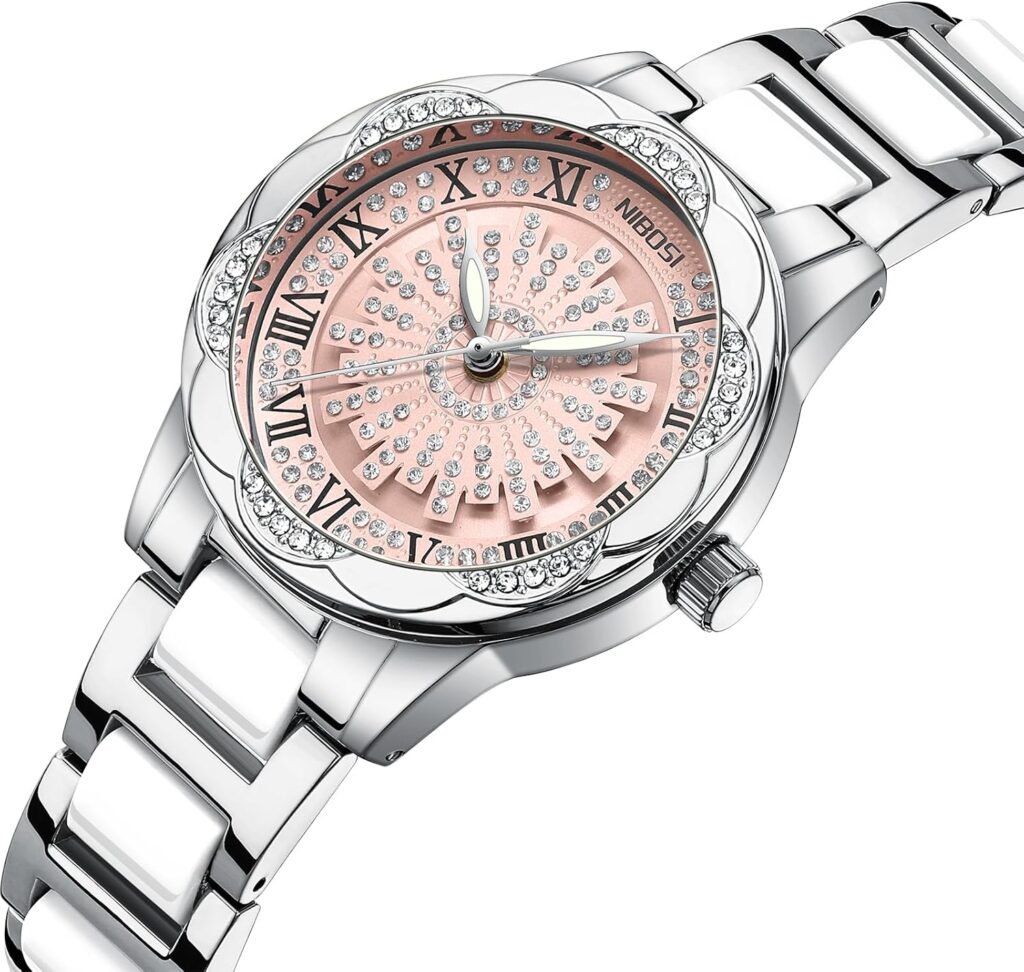 NIBOSI Analog Quartz Ladies Watch Waterproof Diamond Rotate Dial