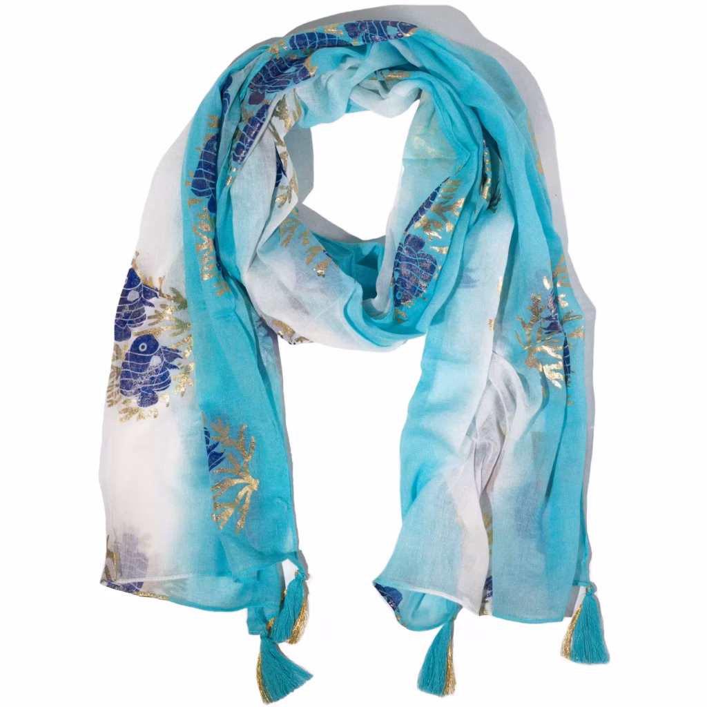 Nomad Sari Aqua Fish Scarf – Turquoise (180x50cm) | www.artisangoods.co.uk