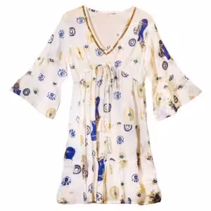 Nomad Sari Evil Eye Dress – White, Blue & Gold – Size L/XL | www.artisangoods.co.uk Nomad Sari Evil Eye Dress – White, Blue & Gold – Size L/XL | www.artisangoods.co.uk 1