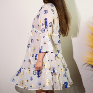 Nomad Sari Evil Eye Dress – White, Blue & Gold – Size M/L | www.artisangoods.co.uk 6