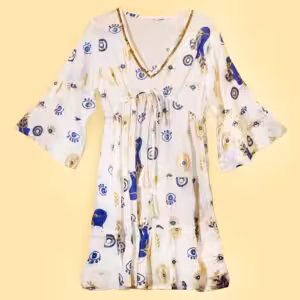 Nomad Sari Evil Eye Dress – White, Blue & Gold – Size M/L | www.artisangoods.co.uk Nomad Sari Evil Eye Dress – White, Blue & Gold – Size M/L | www.artisangoods.co.uk 1