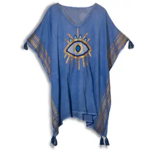 Nomad Sari Kaftan - Rich Blue & Gold Evil Eye Print