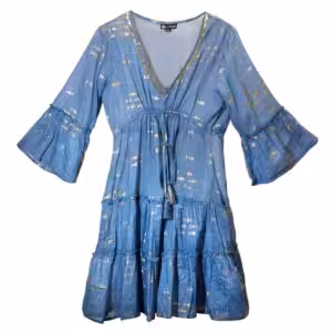 Nomad Sari Sea Blue & Gold Fish Print Dress (M/L) | www.artisangoods.co.uk Nomad Sari Sea Blue & Gold Fish Print Dress (M/L) | www.artisangoods.co.uk 1