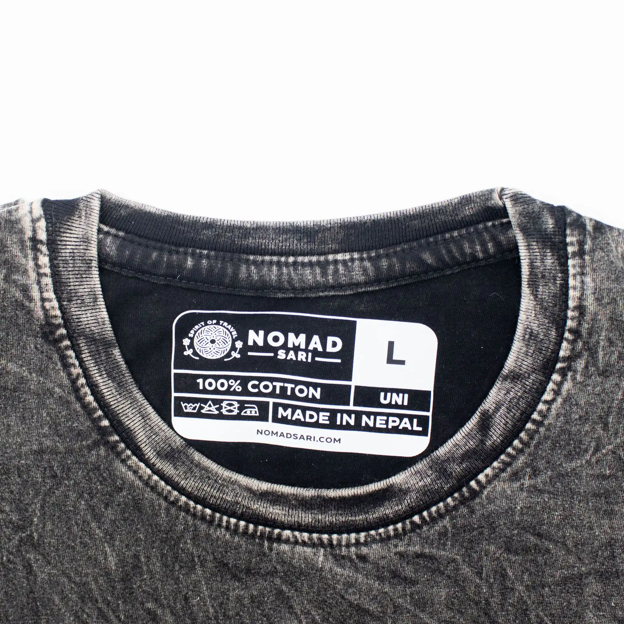 Nomad Sari Stonewashed Cotton T-Shirt - Compass of Life - Charcoal - Large