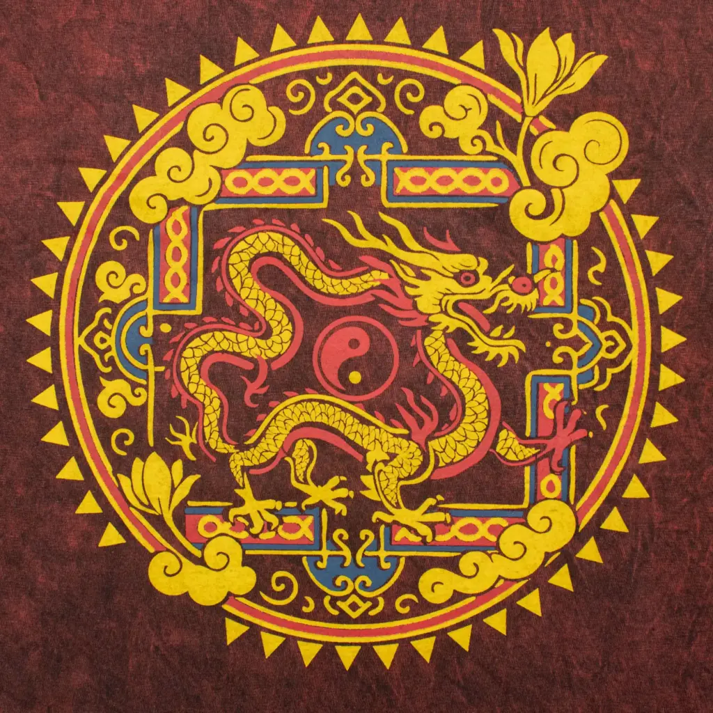 Nomad Sari Stonewashed Cotton T-Shirt – Dragon Mandala – Maroon – Small | www.artisangoods.co.uk