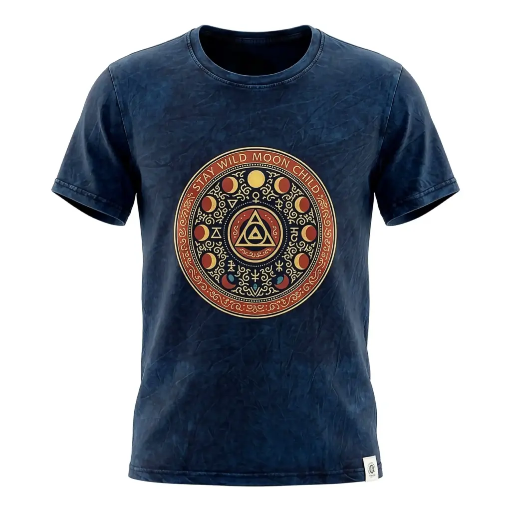 Nomad Sari Stonewashed Cotton T-Shirt – Stay Wild Moon Child – Blue – Large | www.artisangoods.co.uk