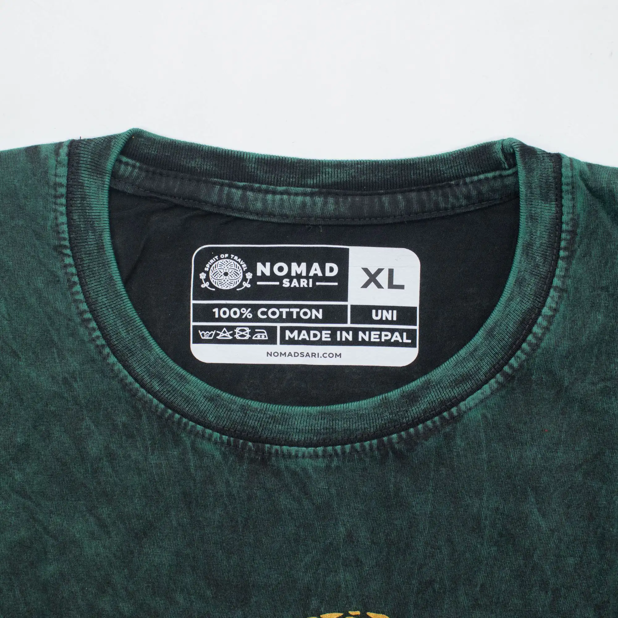 Nomad Sari Stonewashed Cotton T-Shirt - Tree of Life - Green - XL