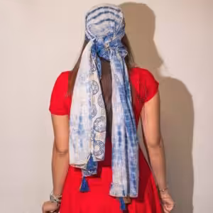 Nomad Sari Summer Marbella Print Scarf – Blue with Gold (180x50cm) | www.artisangoods.co.uk Nomad Sari Summer Marbella Print Scarf – Blue with Gold (180x50cm) | www.artisangoods.co.uk 1