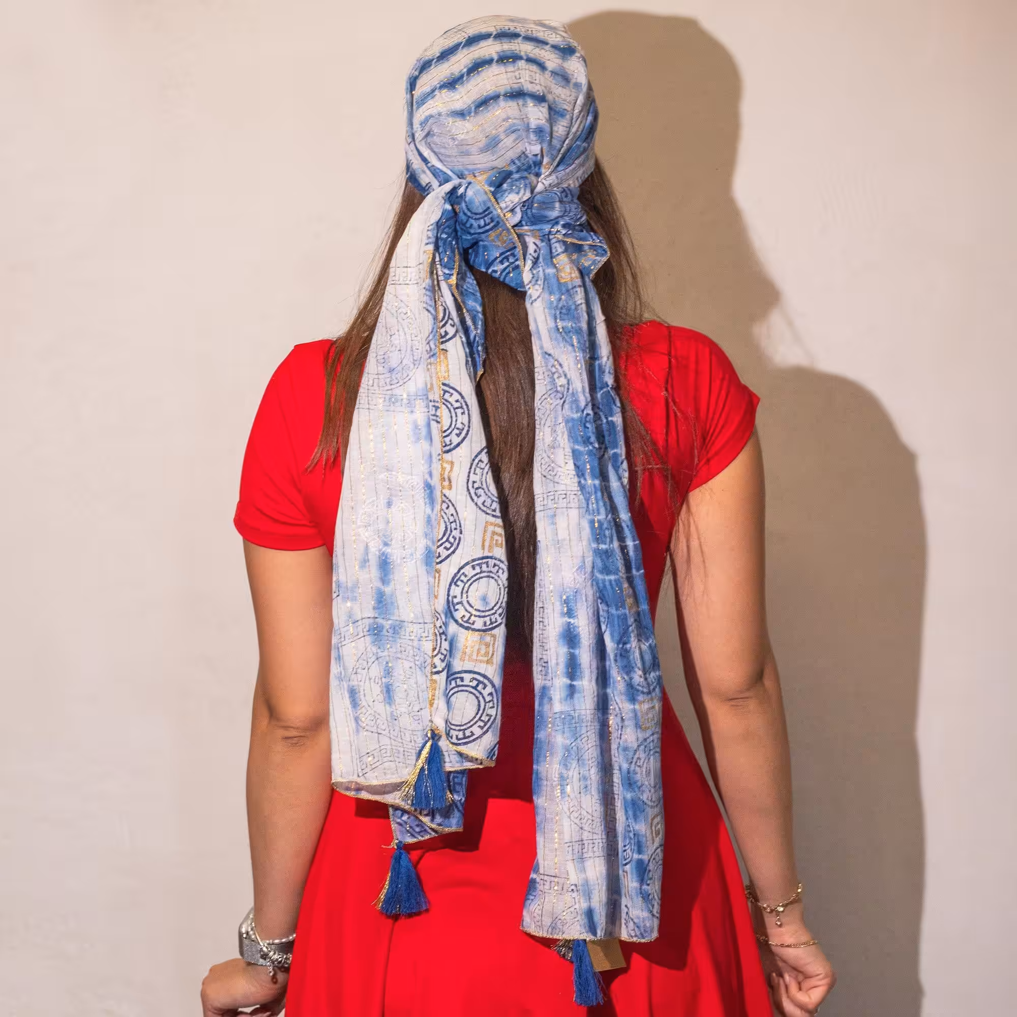 Nomad Sari Summer Marbella Print Scarf – Blue with Gold (180x50cm) | www.artisangoods.co.uk 2 Nomad Sari Summer Marbella Print Scarf – Blue with Gold (180x50cm) | www.artisangoods.co.uk 1