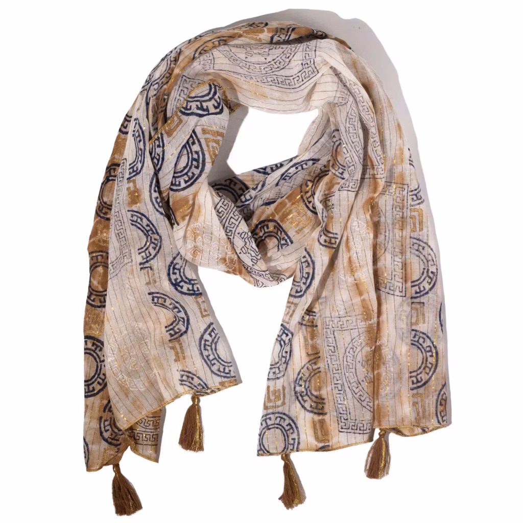 Nomad Sari Summer Marbella Print Scarf – Coffee with Gold  (180x50cm) | www.artisangoods.co.uk 2