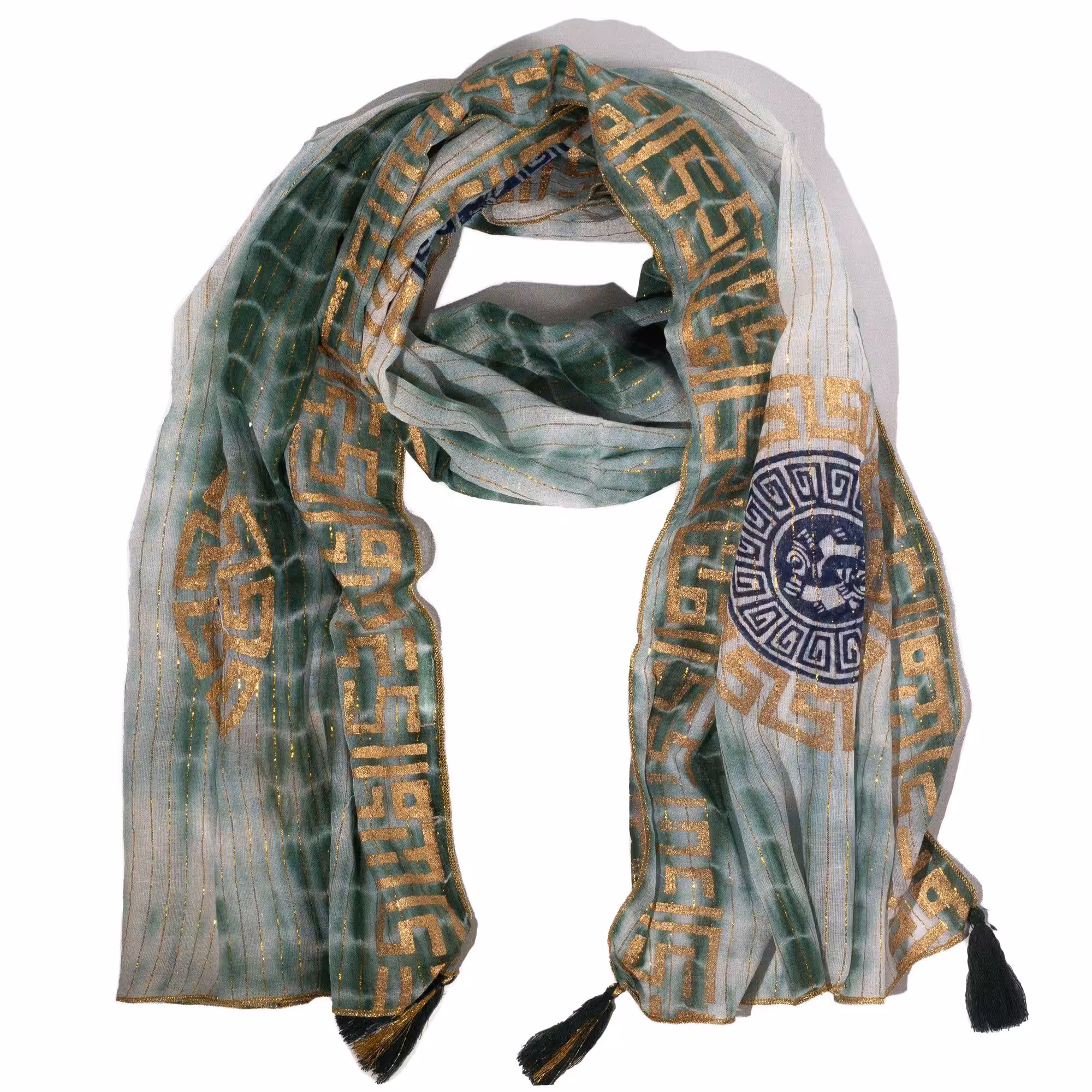 Nomad Sari Summer Marbella Print Scarf – Green with Gold (180x50cm) | www.artisangoods.co.uk 2 Nomad Sari Summer Marbella Print Scarf – Green with Gold (180x50cm) | www.artisangoods.co.uk 1