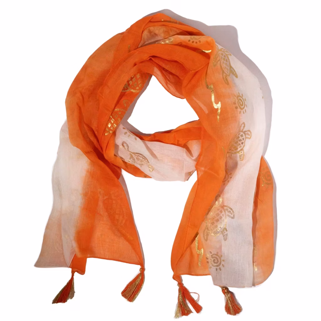 Nomad Sari Summer Turtle Print Scarf – Coral (180x50cm) | www.artisangoods.co.uk