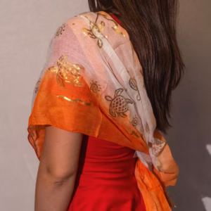 Nomad Sari Summer Turtle Print Scarf – Coral (180x50cm) | www.artisangoods.co.uk 2