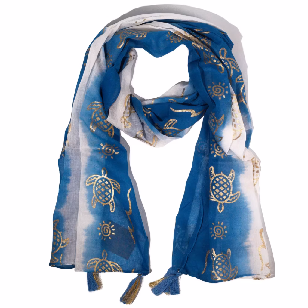 Nomad Sari Summer Turtle Print Scarf – Sea Blue (180x50cm) | www.artisangoods.co.uk