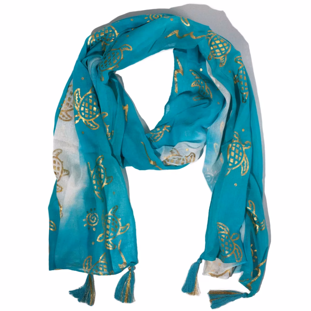 Nomad Sari Summer Turtle Print Scarf – Turquoise (180×50 cm) | www.artisangoods.co.uk
