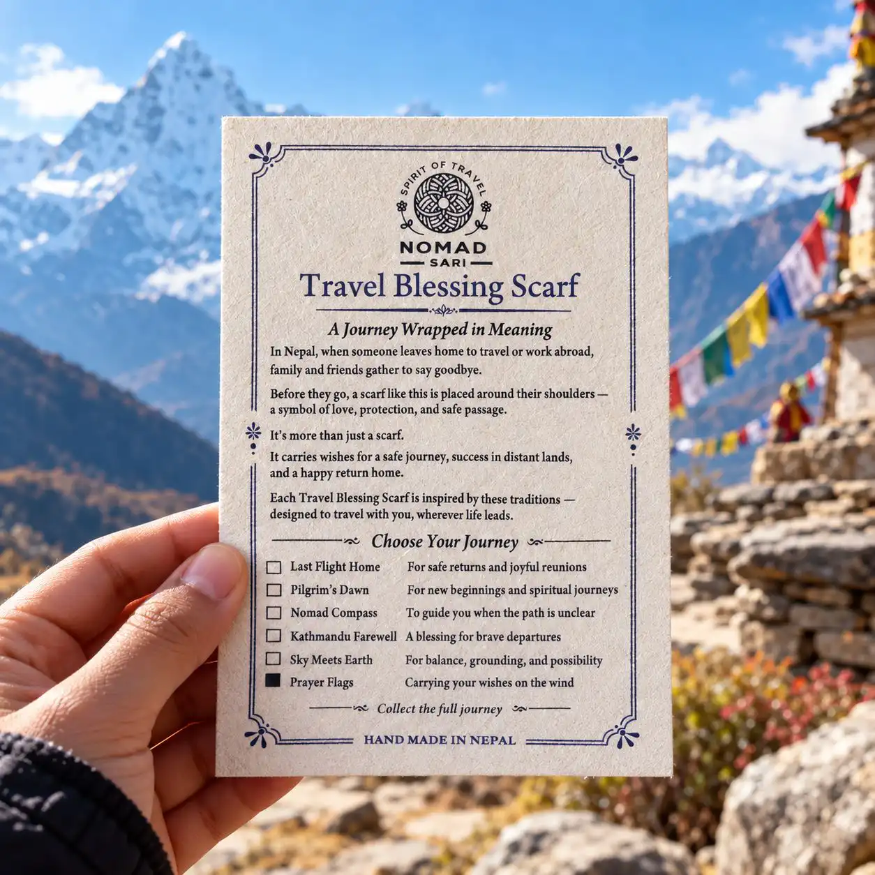 Nomad Sari - Travel Blessing Scarf - 170x50cm - Prayer Flags
