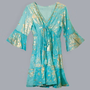 Nomad Sari Turquoise & Gold Coral Print Dress (M/L) | www.artisangoods.co.uk 6