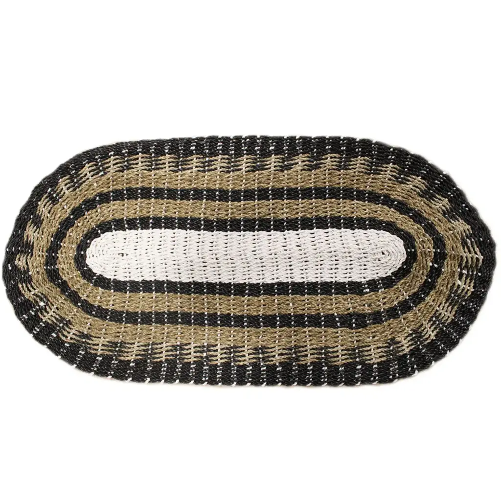 Oval Seagrass Black, White & Tan – Classic – 60x120cm | www.artisangoods.co.uk