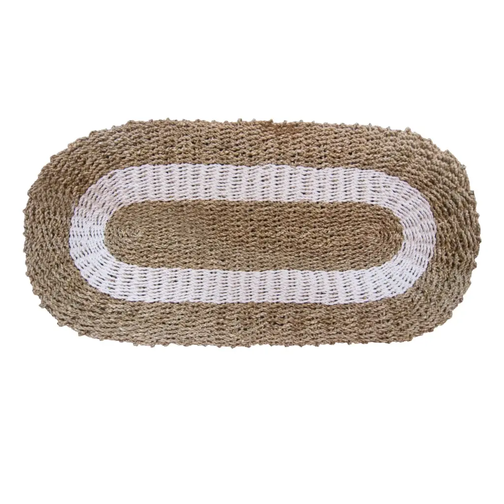 Oval Seagrass White & Tan – Classic – 60x120cm | www.artisangoods.co.uk