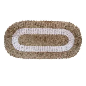 Oval Seagrass White & Tan – Classic – 60x120cm | www.artisangoods.co.uk