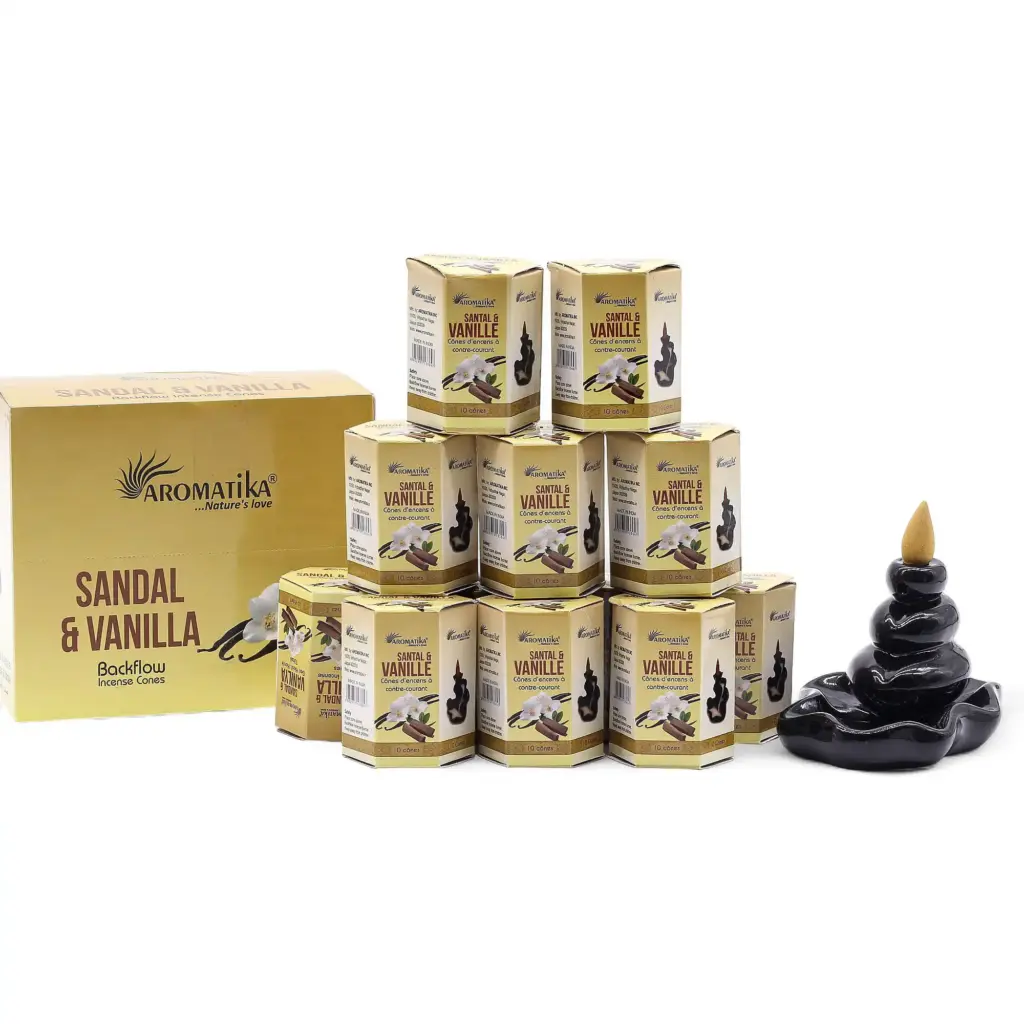 Pack of 10 Masala Backflow Incense – Sandalwood & Vanilla | www.artisangoods.co.uk