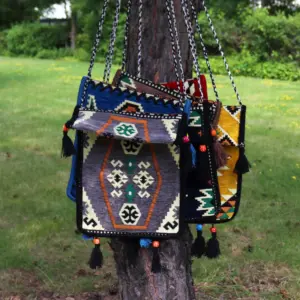 Pale Grey Kilim Messenger Festival Bag | www.artisangoods.co.uk 5