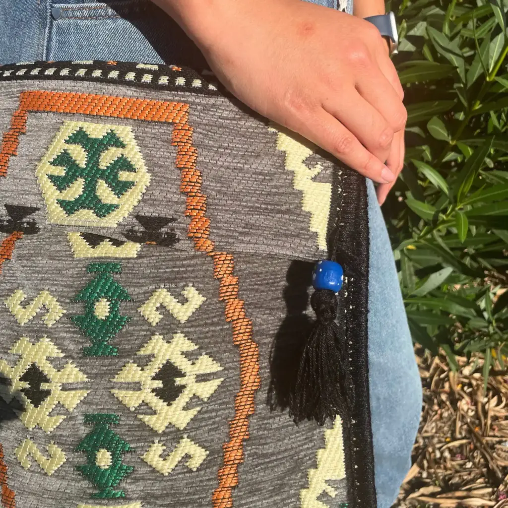 Pale Grey Kilim Messenger Festival Bag | www.artisangoods.co.uk 3