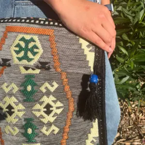 Pale Grey Kilim Messenger Festival Bag | www.artisangoods.co.uk 3