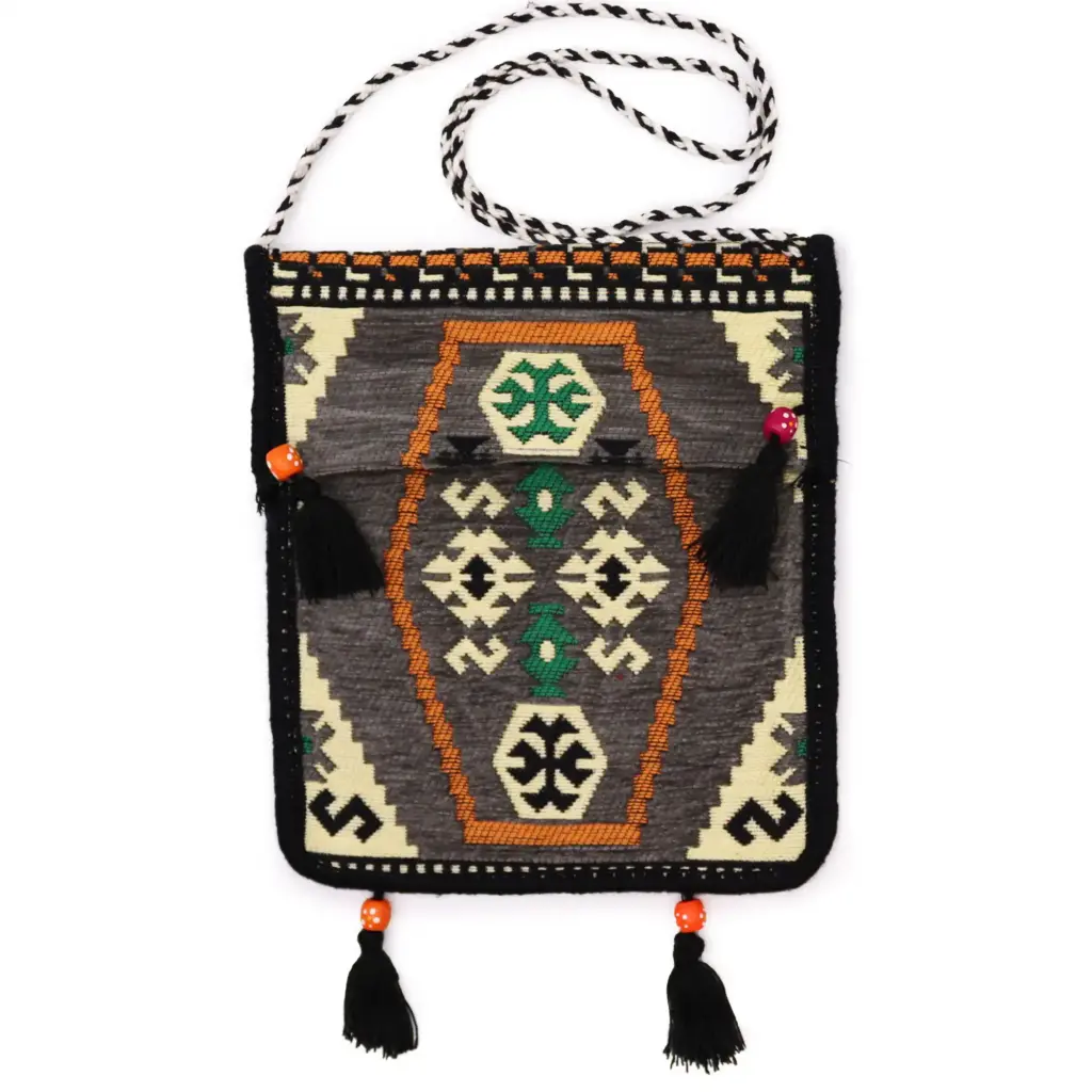 Pale Grey Kilim Messenger Festival Bag | www.artisangoods.co.uk