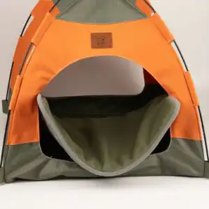 PAW Bed – Green & Orange Tent – 48 × 48 × 40cm