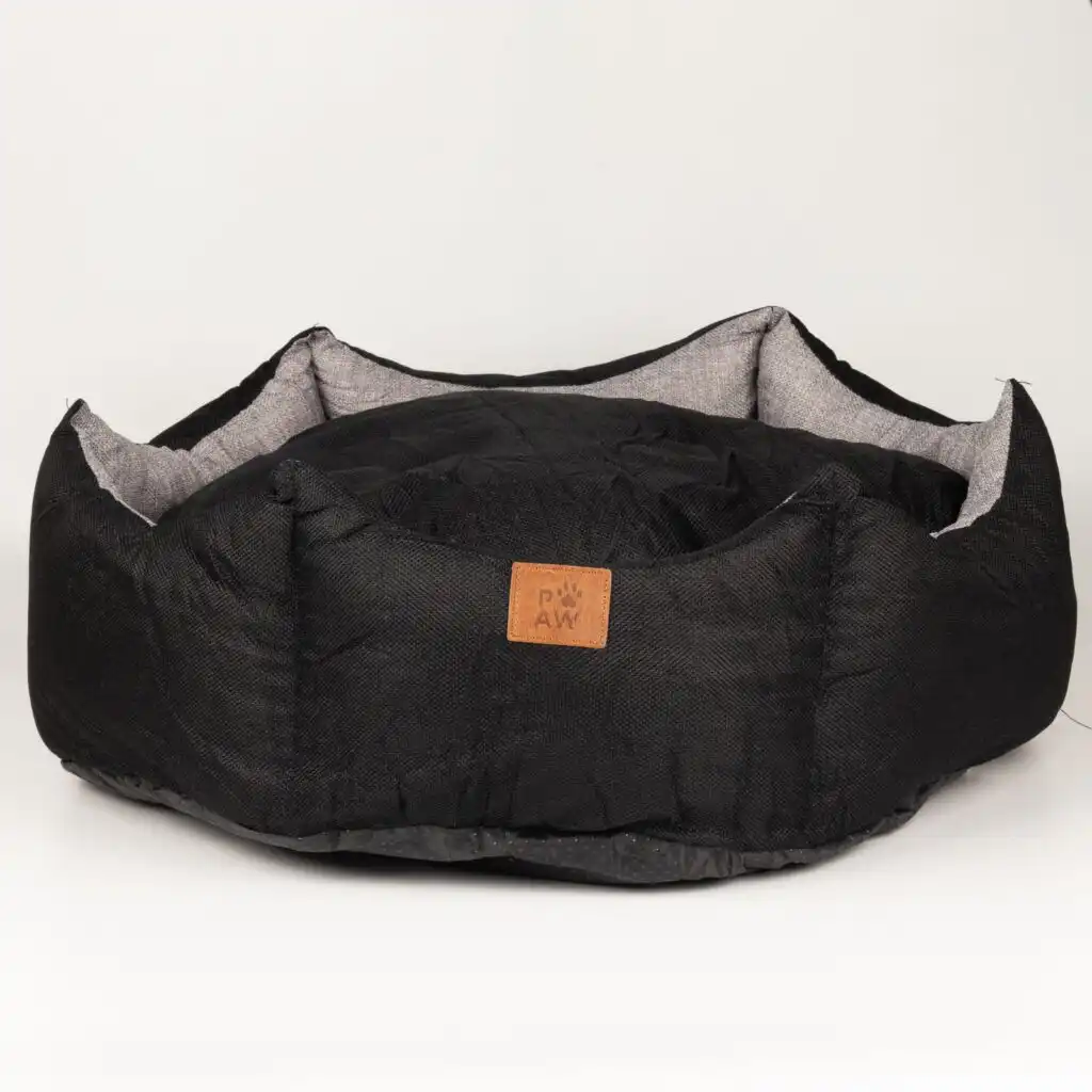 PAW Bed – Large Royal Crown – Black & Grey – 60 × 60 × 26cm