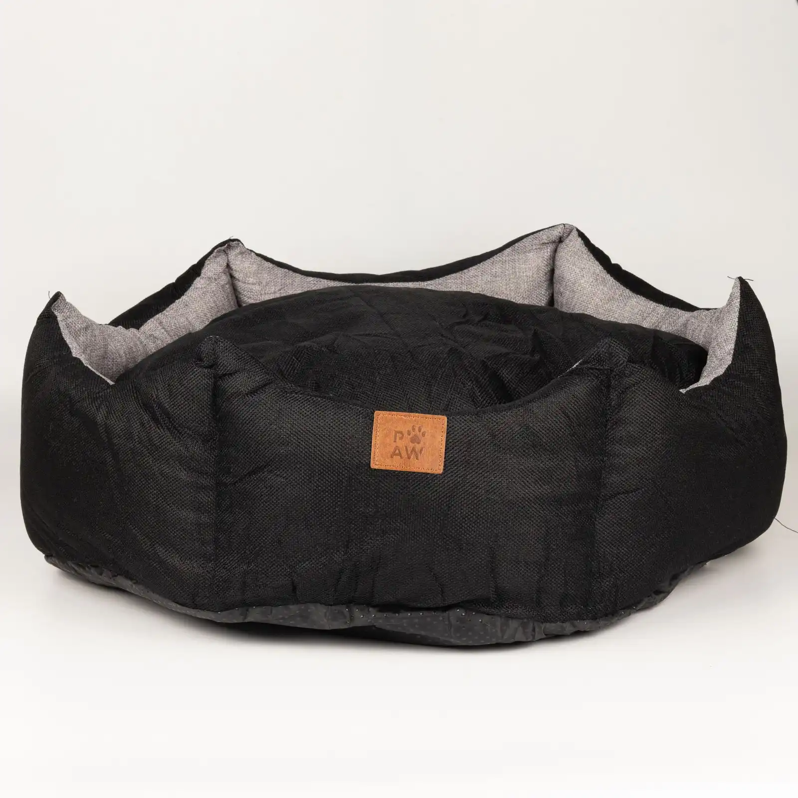 PAW Bed – Large Royal Crown – Black & Grey – 60 × 60 × 26cm