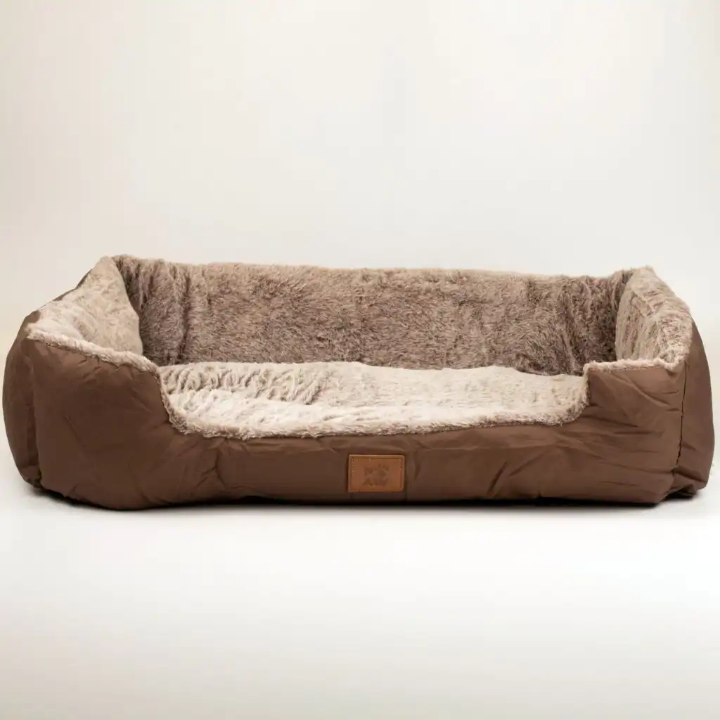 PAW Bed – Medium Plush Teddy Brown – 70 × 55 × 18cm