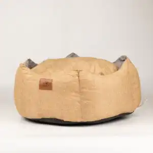 Paw Bed – Medium Royal Crown – Sand & Grey – 50 × 50 × 26cm