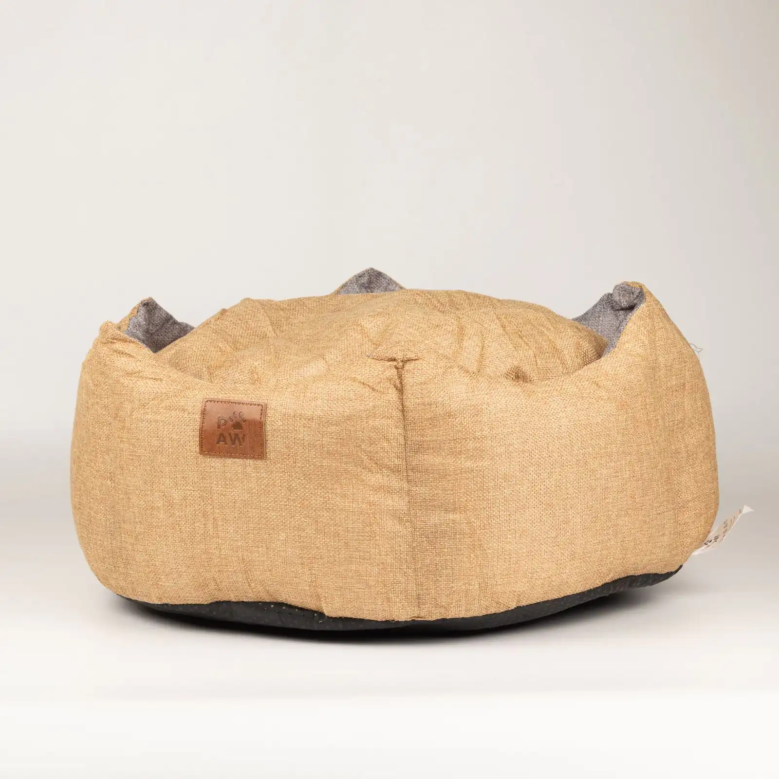 Paw Bed – Medium Royal Crown – Sand & Grey – 50 × 50 × 26cm
