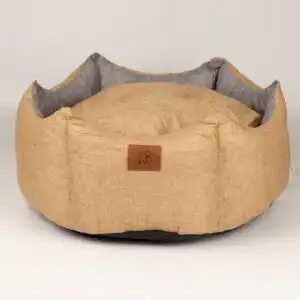 Paw Bed – Medium Royal Crown – Sand & Grey – 50 × 50 × 26cm