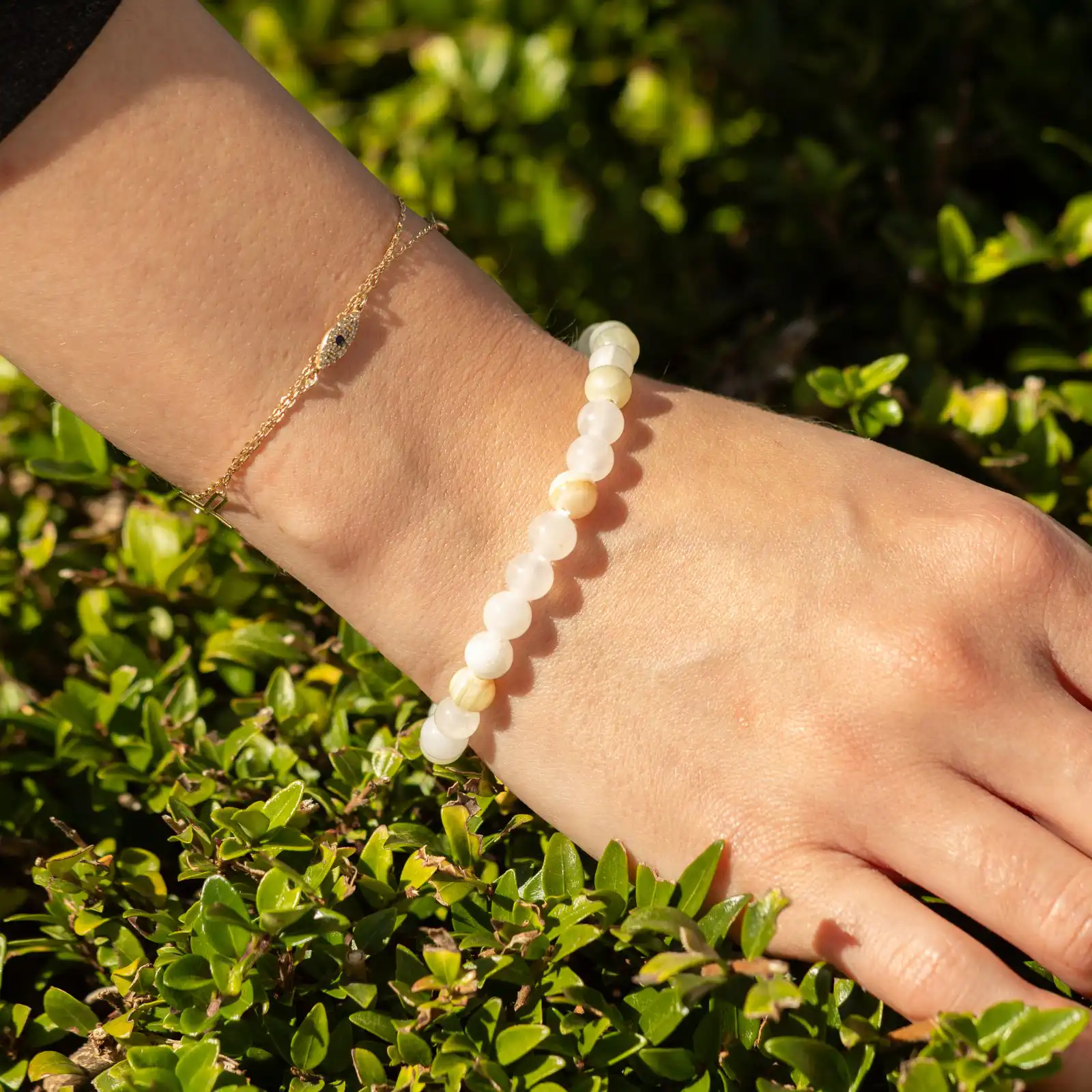 Petite Power Bracelet (17cmx6mm) - Moon Jade