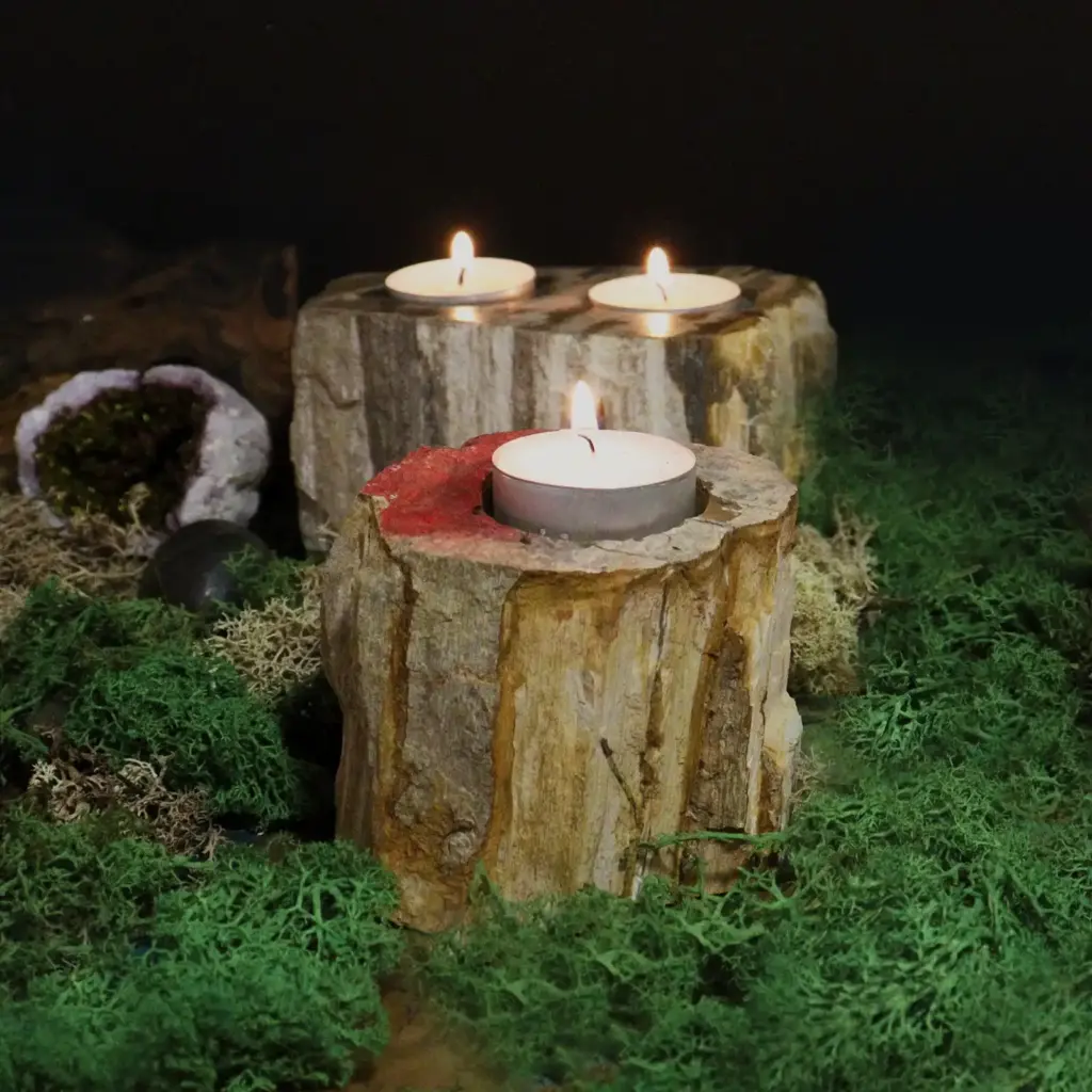 Petrified Wood Candle Holder – Double | www.artisangoods.co.uk 5