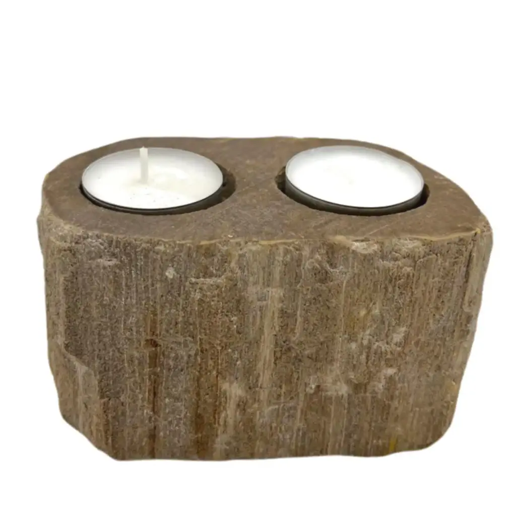 Petrified Wood Candle Holder – Double | www.artisangoods.co.uk 4