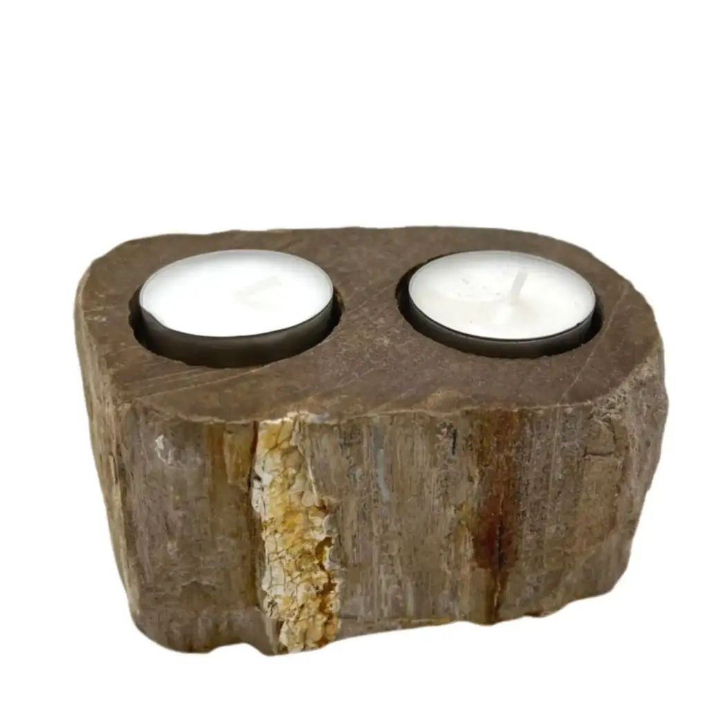 Petrified Wood Candle Holder – Double | www.artisangoods.co.uk 3